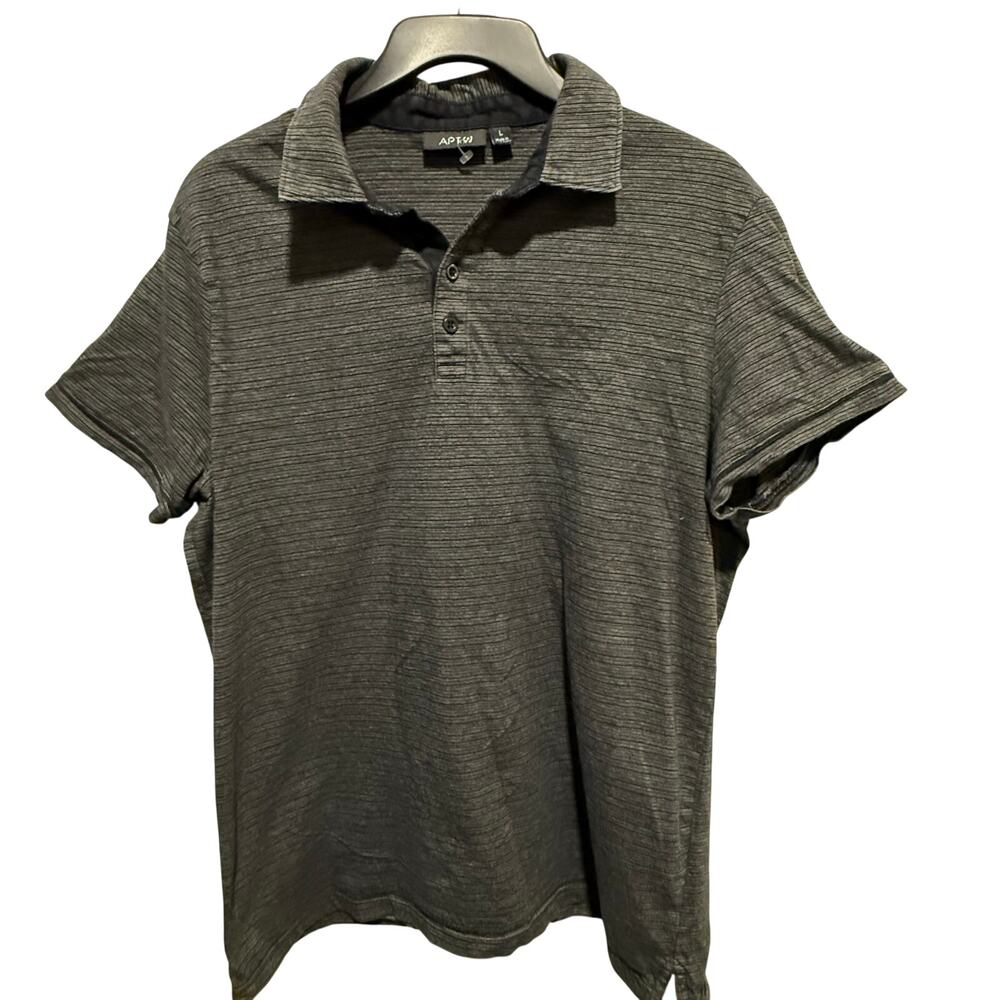Apt 9 size L black and grey striped quarter button collared tee